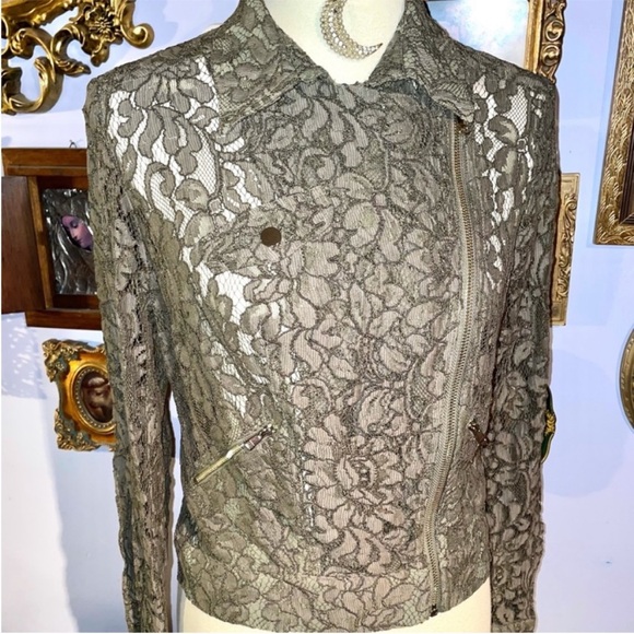 bebe Floral Lace Olive Green Shirt Jacket Shirt 10 - Picture 14 of 14
